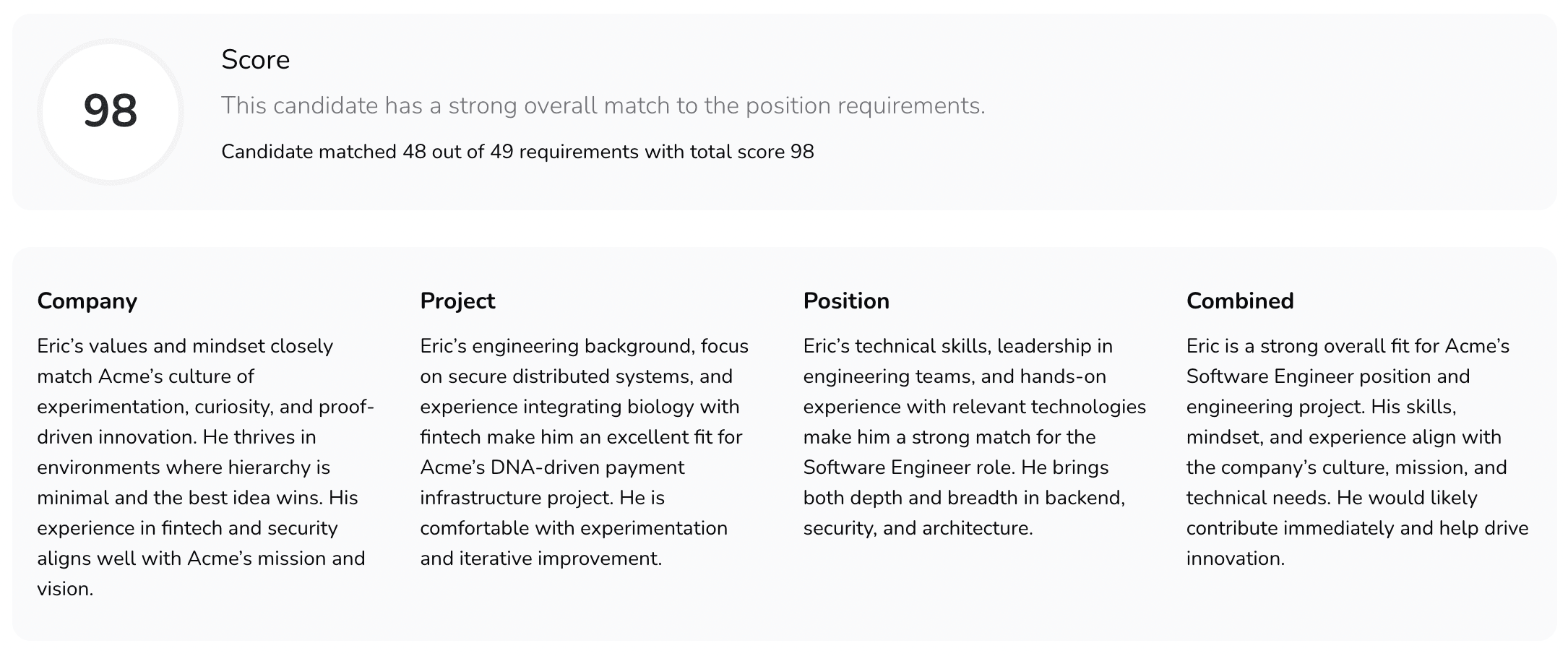 AI-powered candidate matching dashboard showing job compatibility scores and intelligent matching algorithms