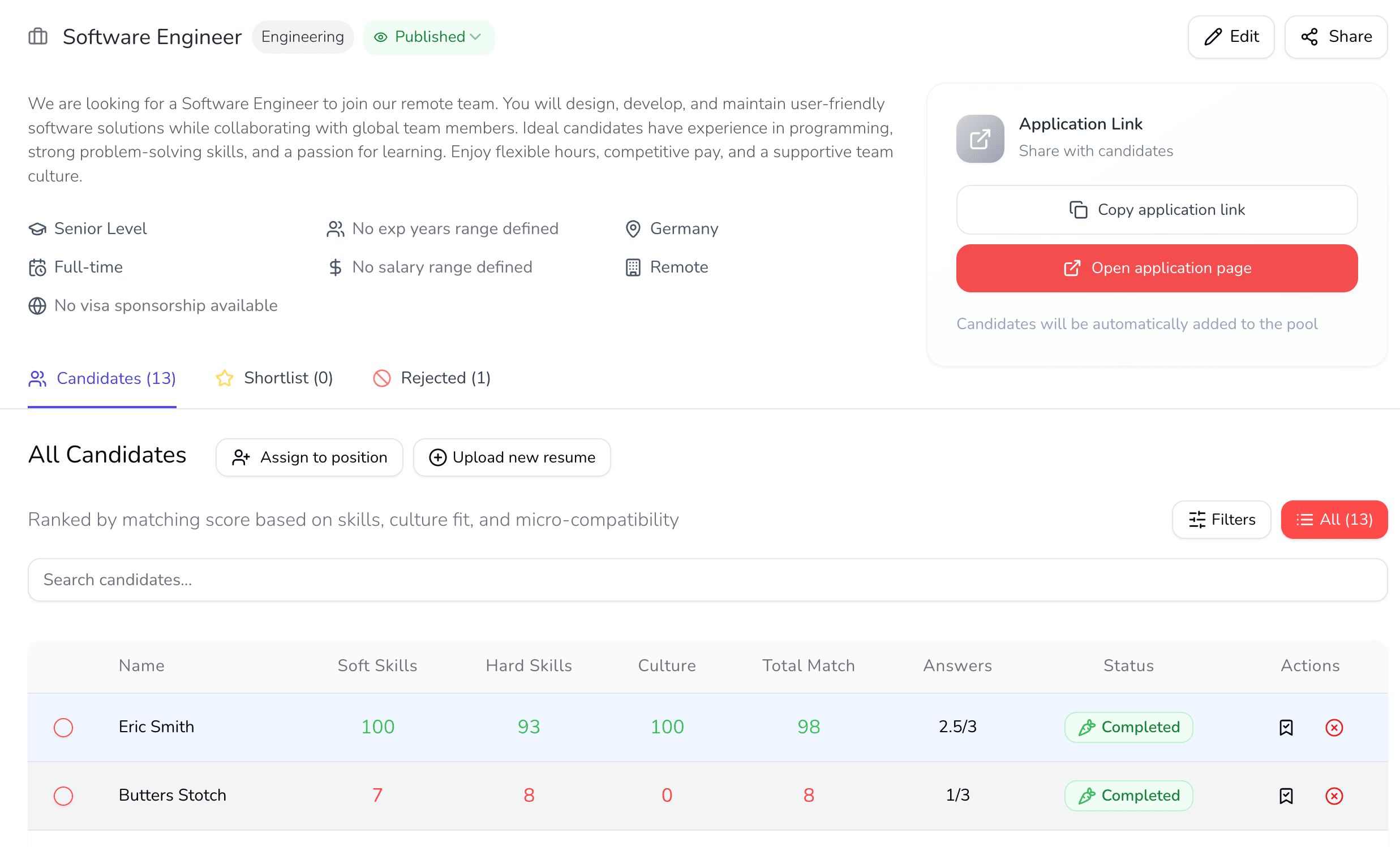 AI-powered resume processing interface displaying automated skills extraction and candidate screening dashboard